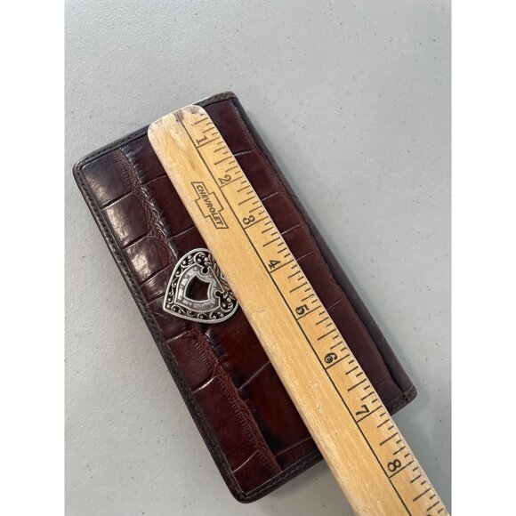 Brighton Croc Embossed Leather Wallet Brown Silver Tone Heart Card Organizer - Picture 6 of 11